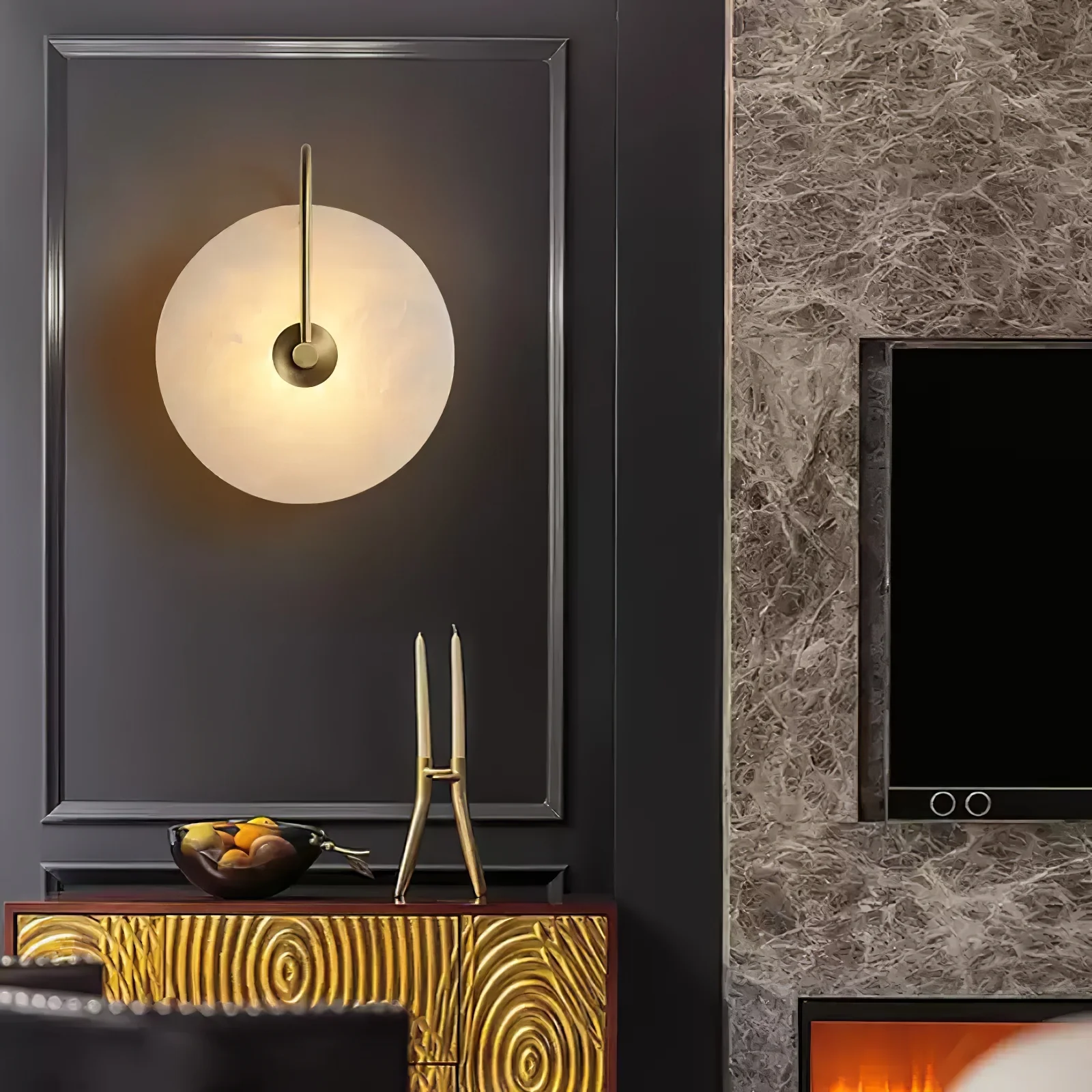 Jade Minimalismo Oro Negro Metal Alabastro Lámpara de Pared Dormitorio Salón