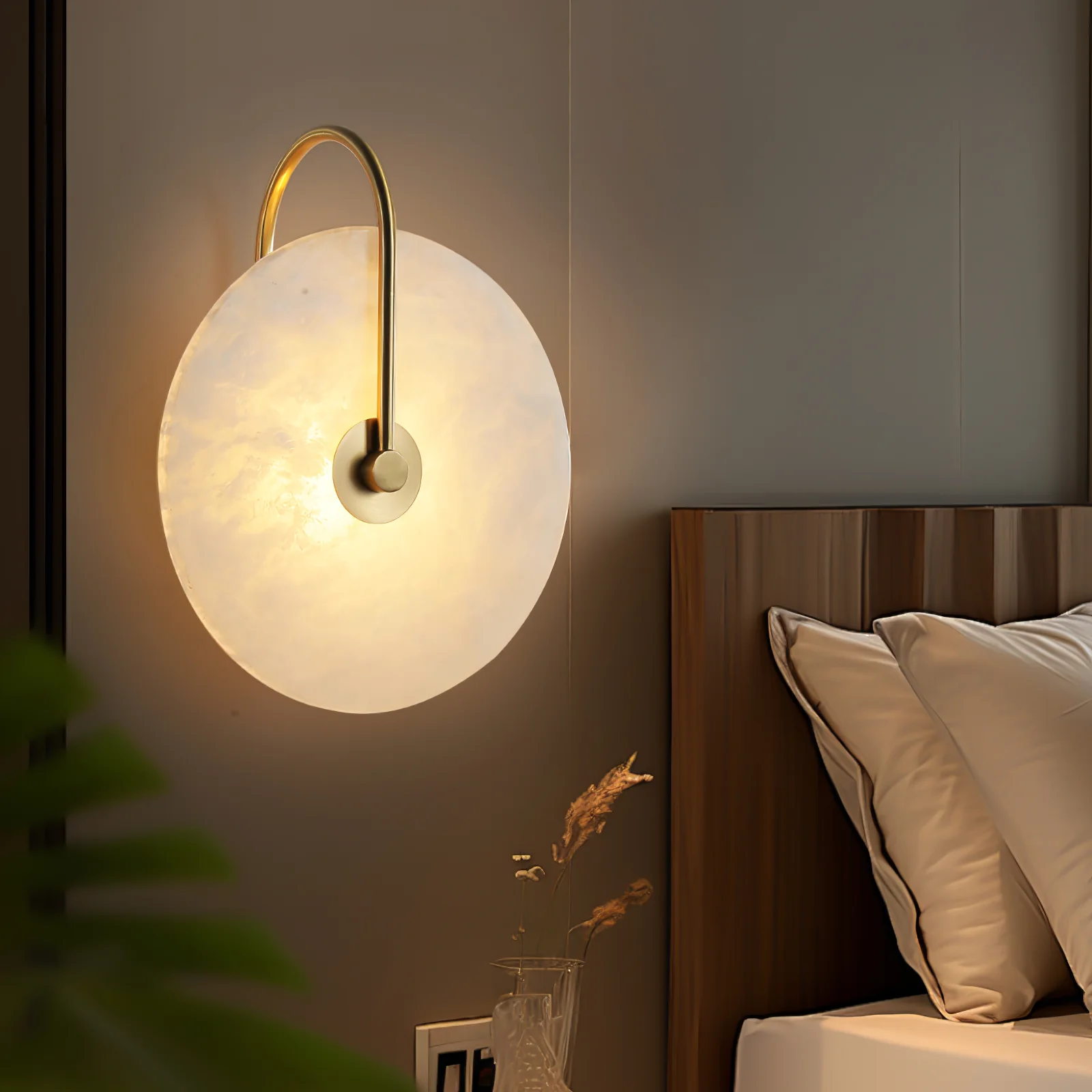 Jade Minimalismo Oro Negro Metal Alabastro Lámpara de Pared Dormitorio Salón