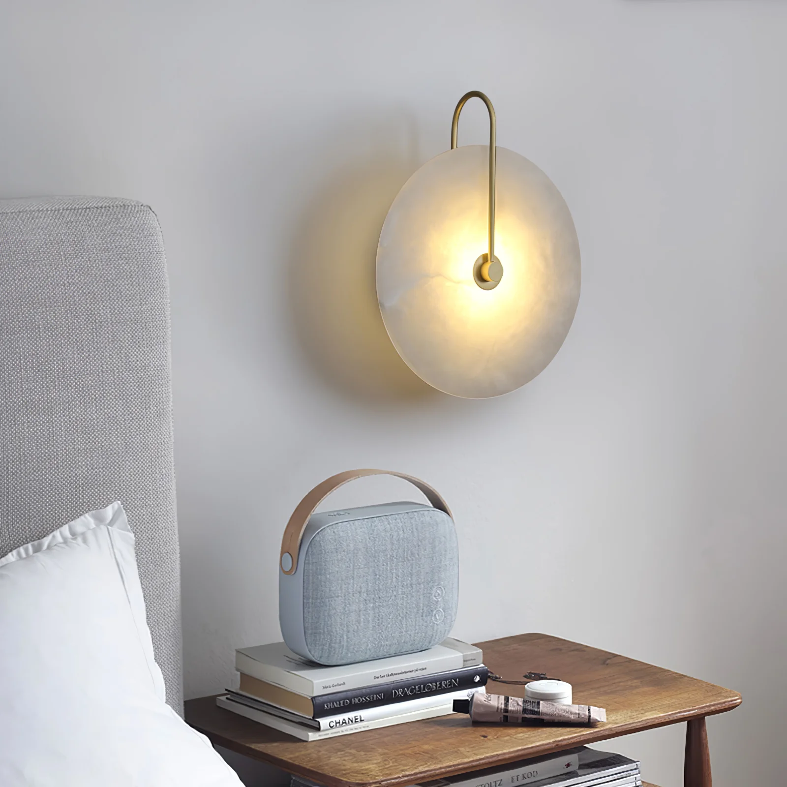 Jade Minimalismo Oro Negro Metal Alabastro Lámpara de Pared Dormitorio Salón