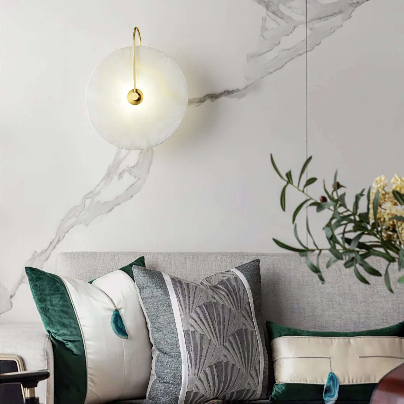 Jade Minimalismo Oro Negro Metal Alabastro Lámpara de Pared Dormitorio Salón