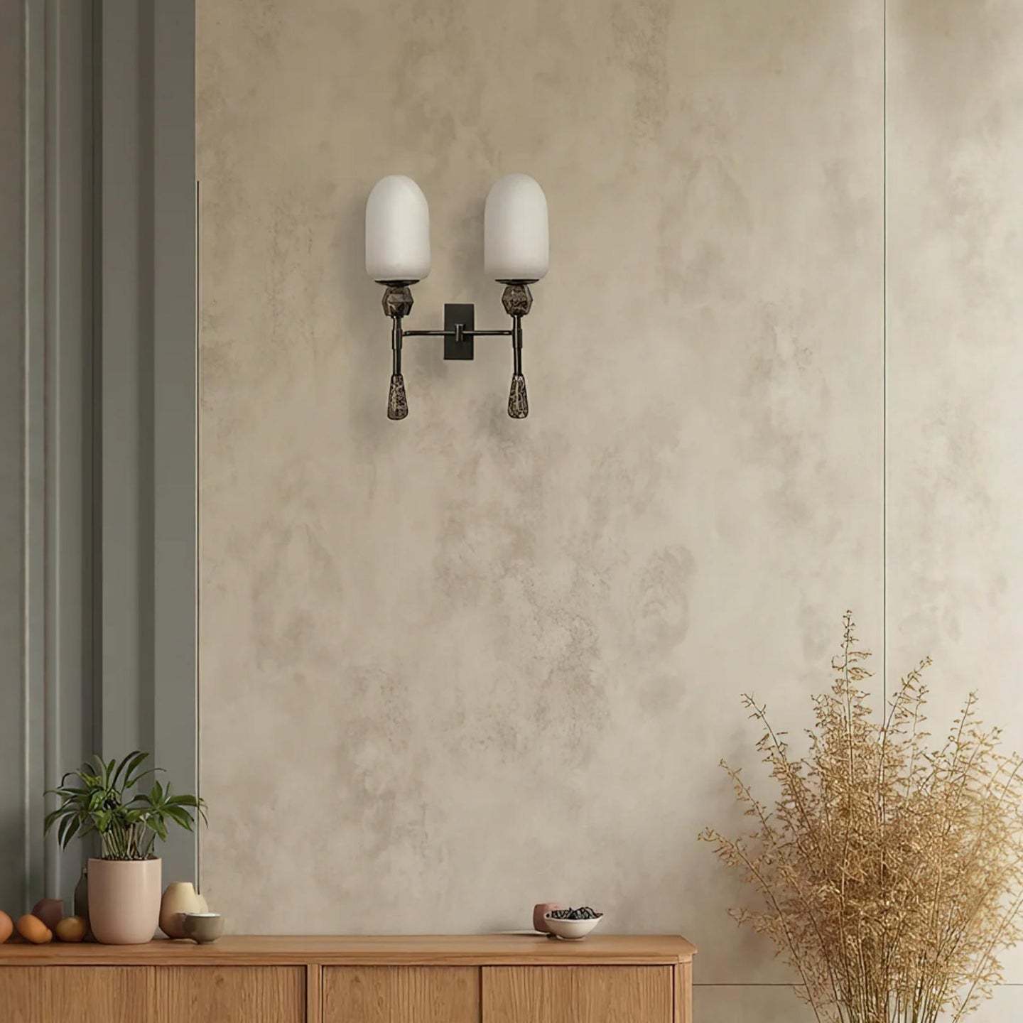 Alabaster Obelisk Double Alabaster Sconce Aplique