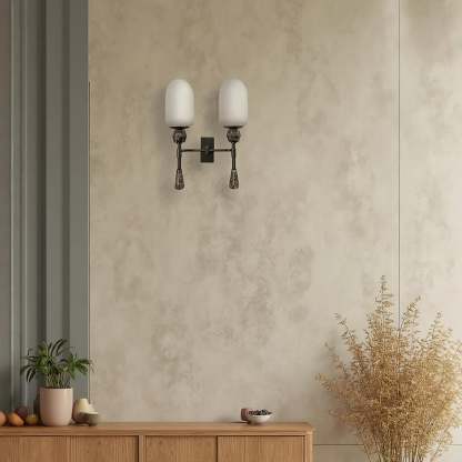 Alabaster Obelisk Double Alabaster Sconce Aplique