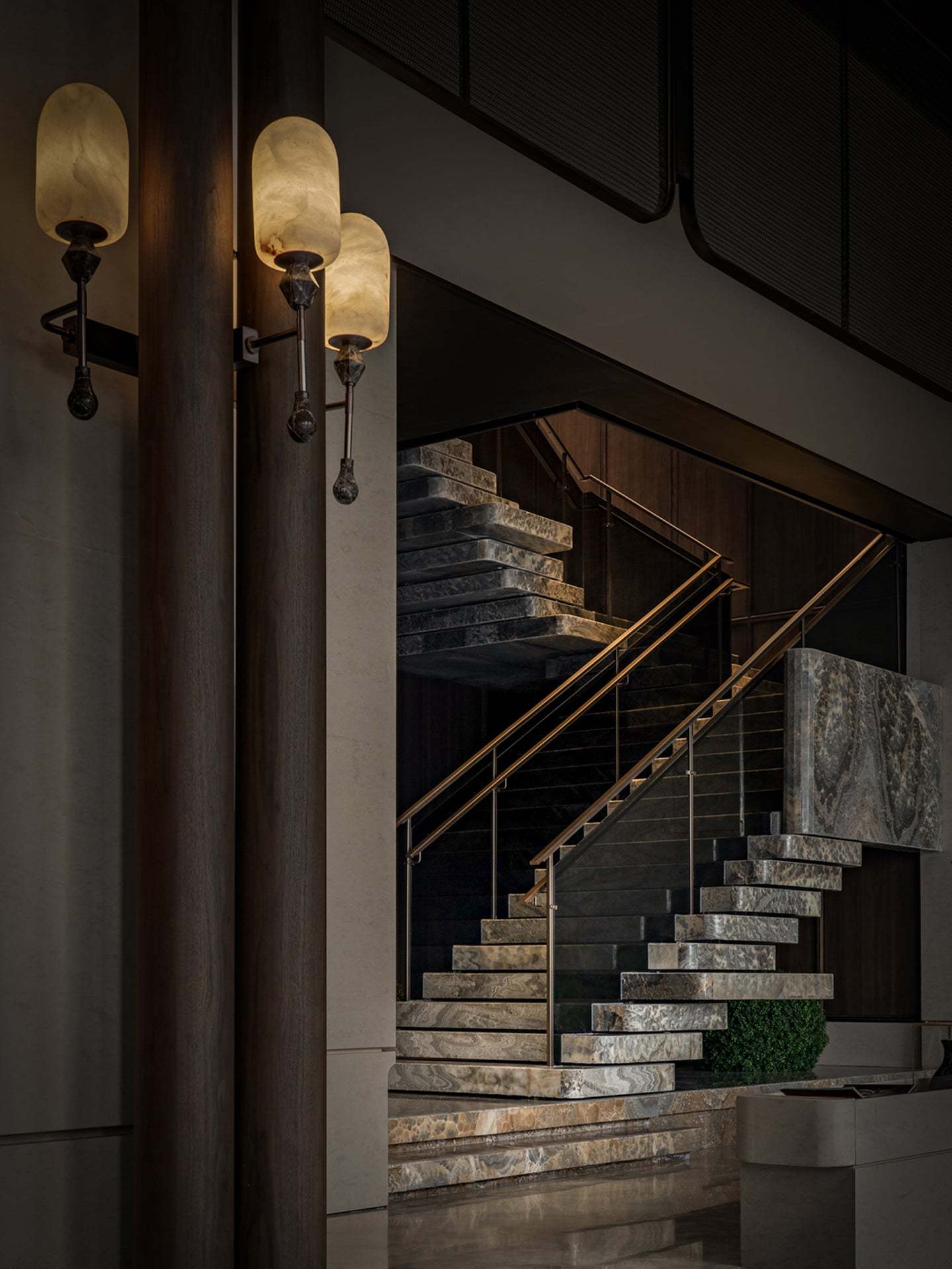 Alabaster Obelisk Double Alabaster Sconce Aplique