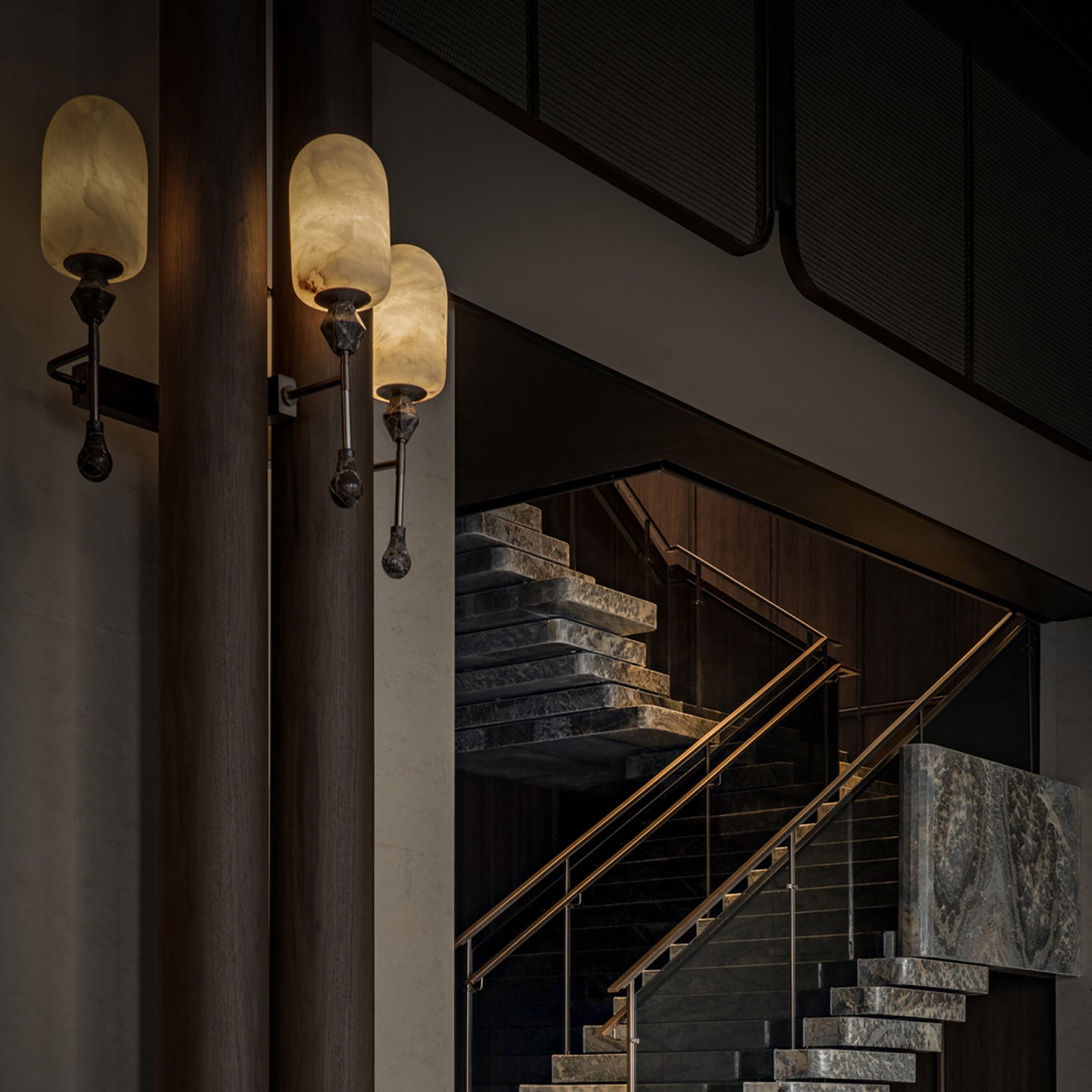 Alabaster Obelisk Double Alabaster Sconce Aplique