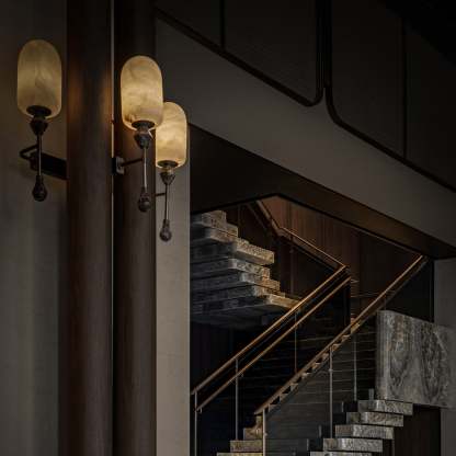 Alabaster Obelisk Double Alabaster Sconce Aplique