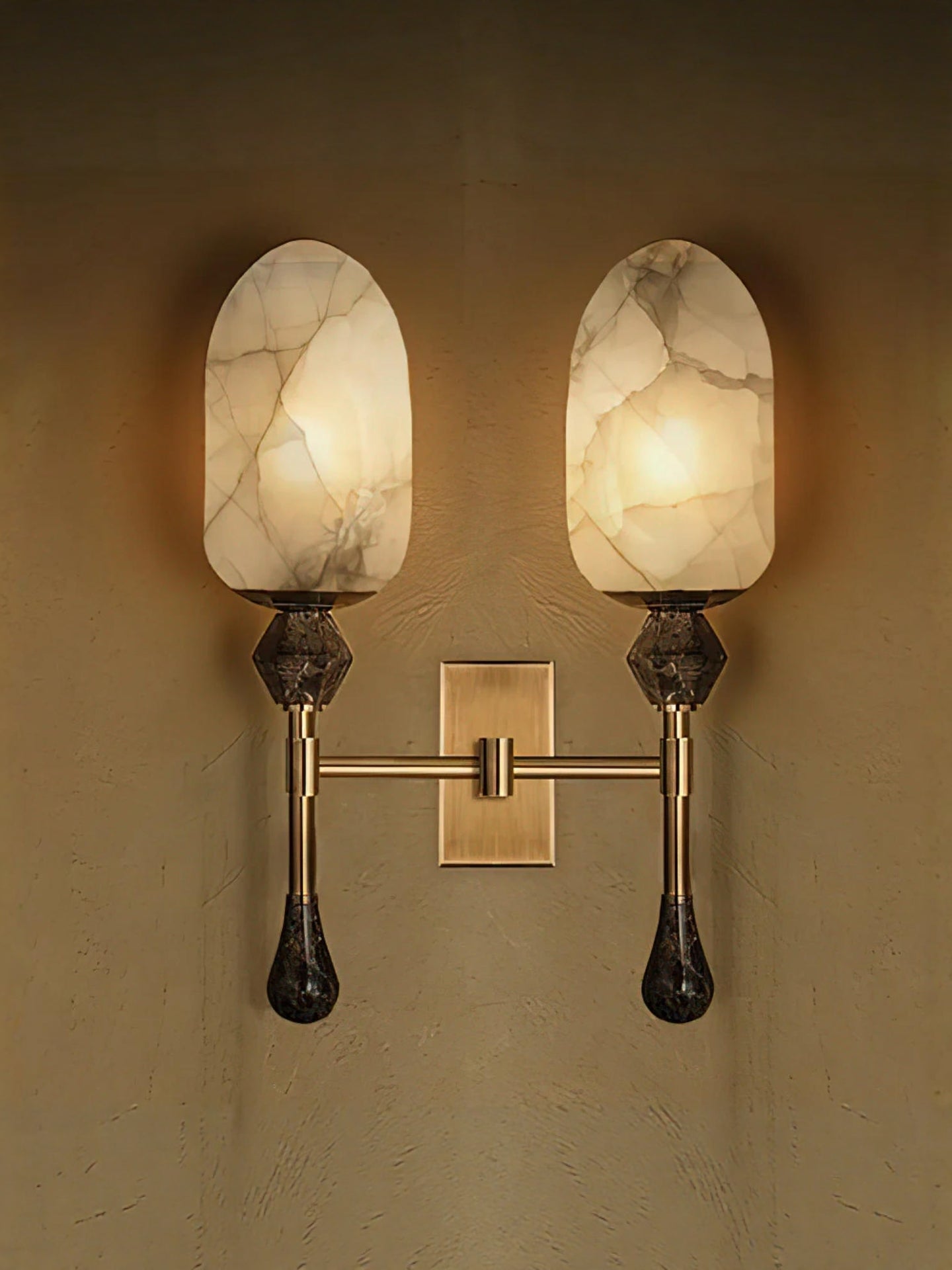 Alabaster Obelisk Double Alabaster Sconce Aplique