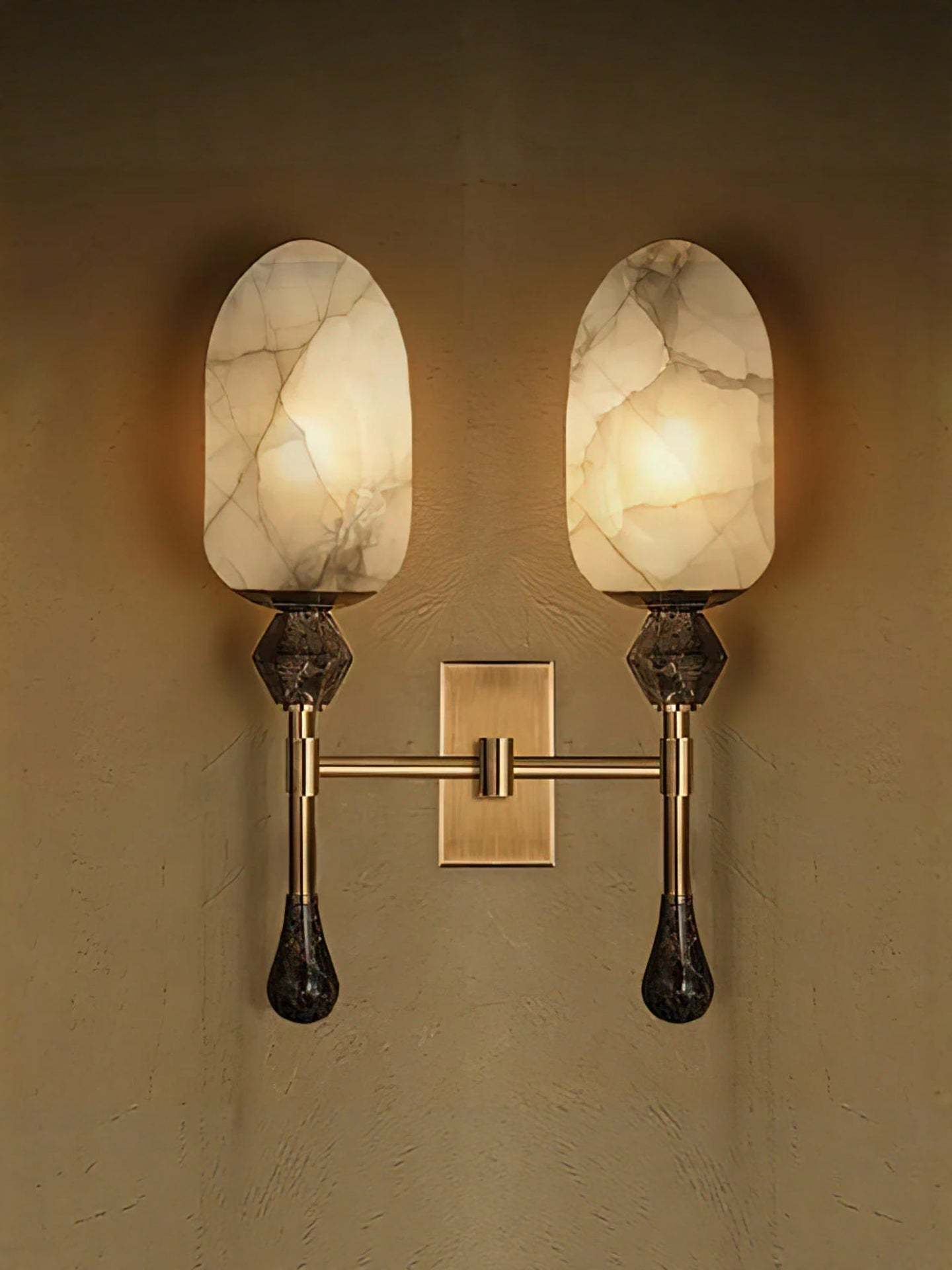 Alabaster Obelisk Double Alabaster Sconce Aplique