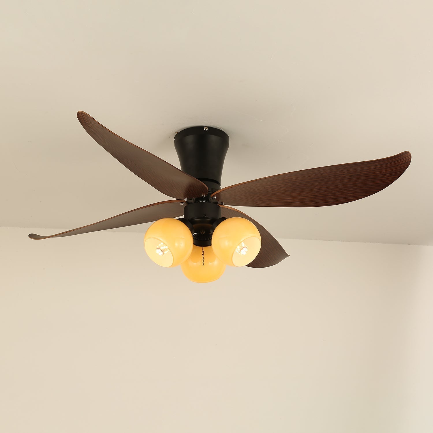 Diagrama de dimensiones del Ventilador de Techo con Luz Lunair Vintage de Madera y Cristal
