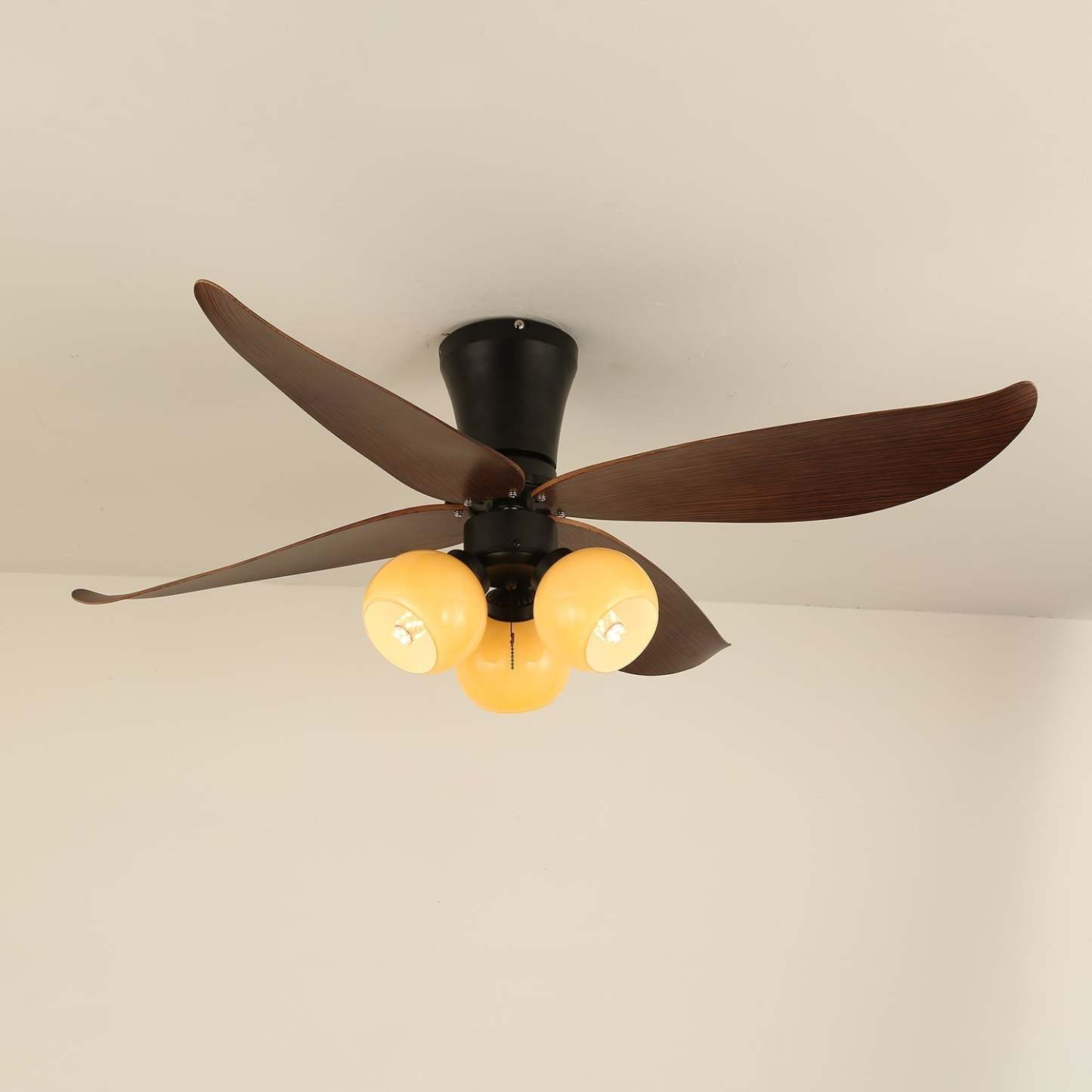 Diagrama de dimensiones del Ventilador de Techo con Luz Lunair Vintage de Madera y Cristal