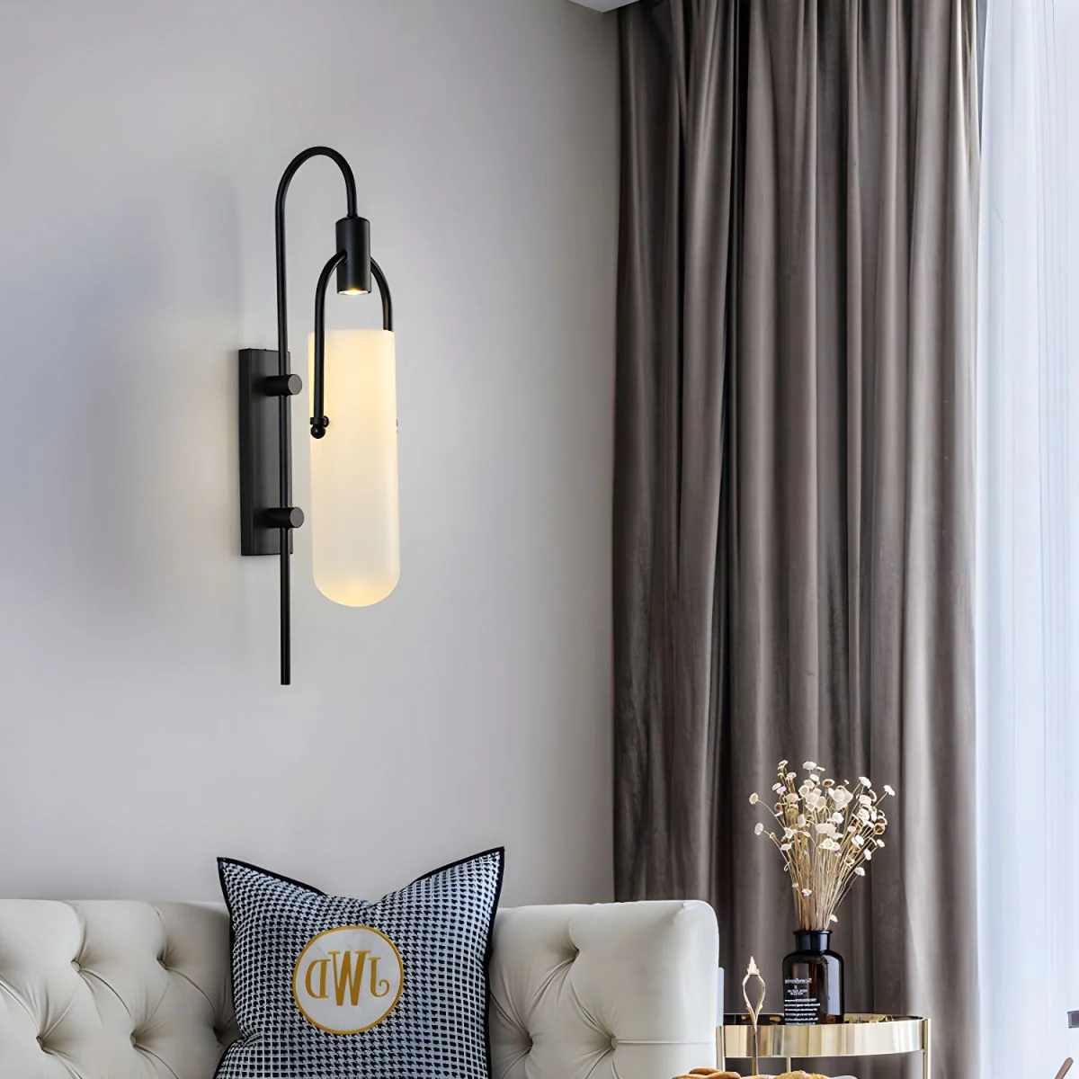 Alessio Minimalism Black Copper plating Metal Glass Wall Lamp Bedroom Living Room