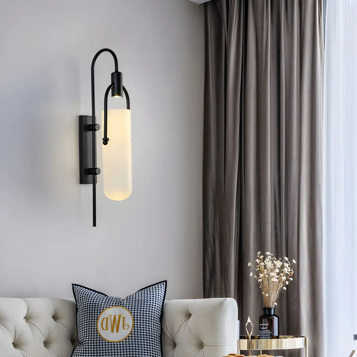 Alessio Minimalism Black Copper plating Metal Glass Wall Lamp Bedroom Living Room
