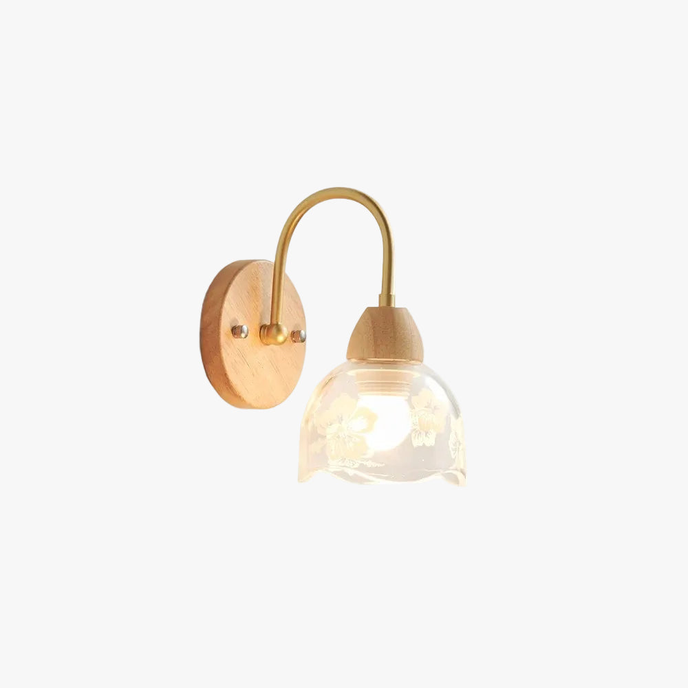 Hakka Vintage Glass Wood Wall Light Brass