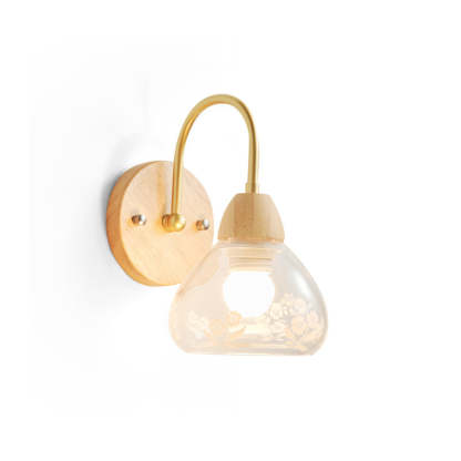 Hakka Vintage Glass Wood Wall Light Brass