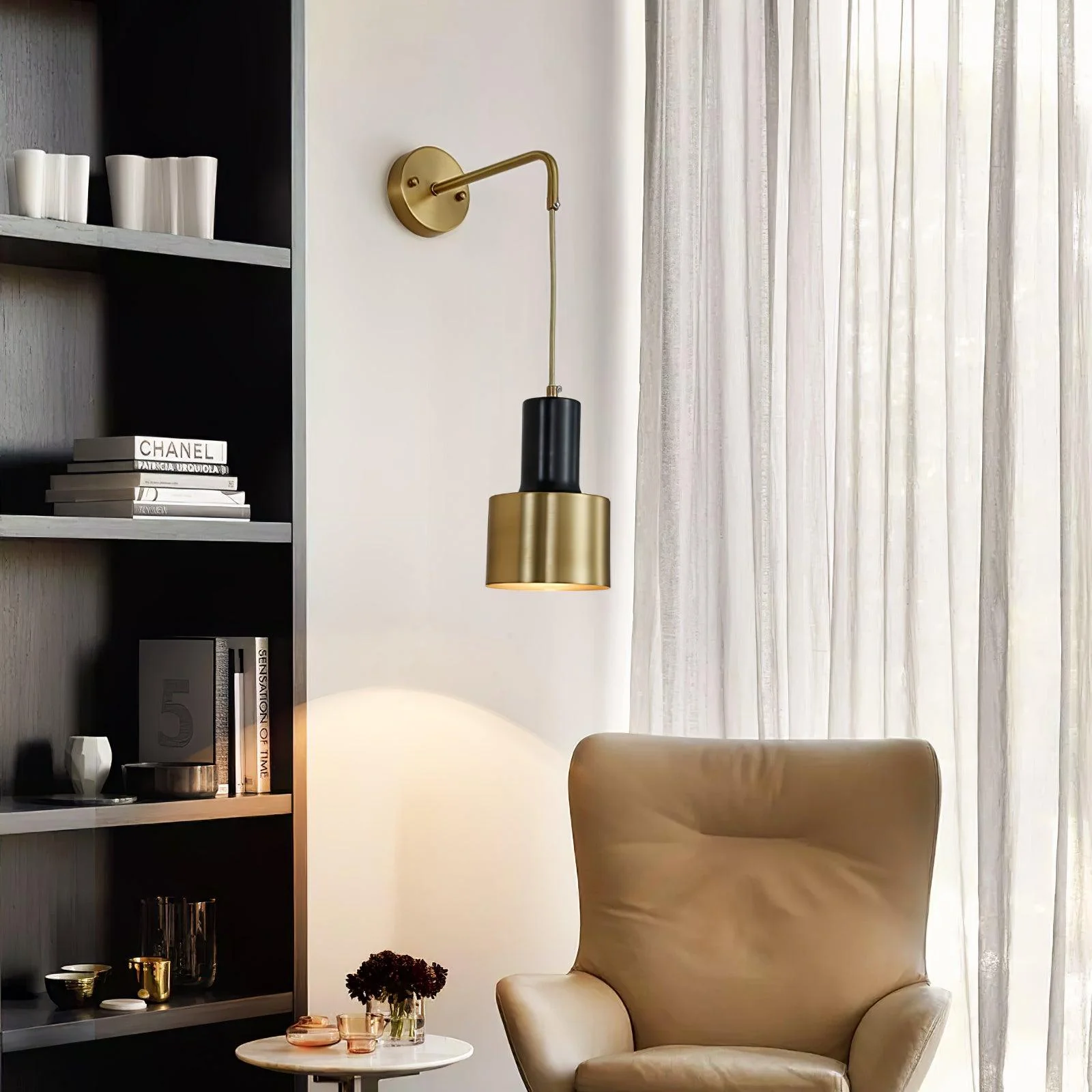 Orr Minimalismo Bronce Metal Negro Aplique Dormitorio Salón Pasillo