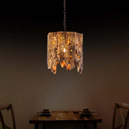 Austin Retro Starry Lámpara Colgante Color de La Madera, Sala de Estar, Metal Madera