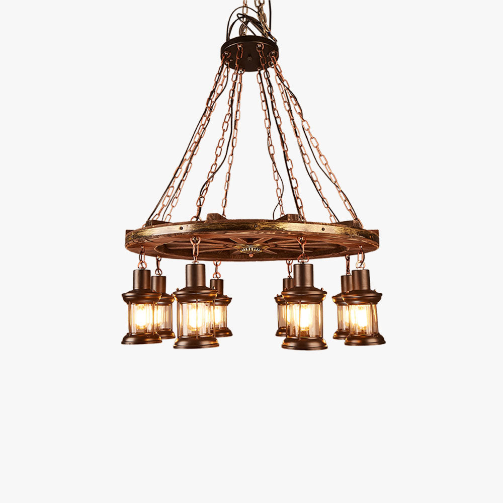 Austin Antigua Timón Metal Madera Lámpara Colgante Nuez