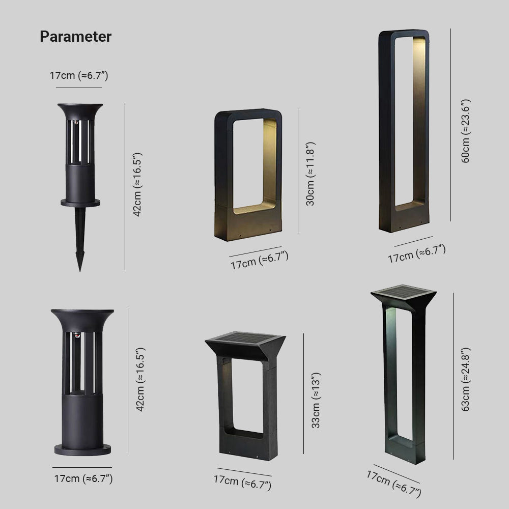 Pena Modern Metal Geometric Hollow Solar Outdoor Bollard Light, Black