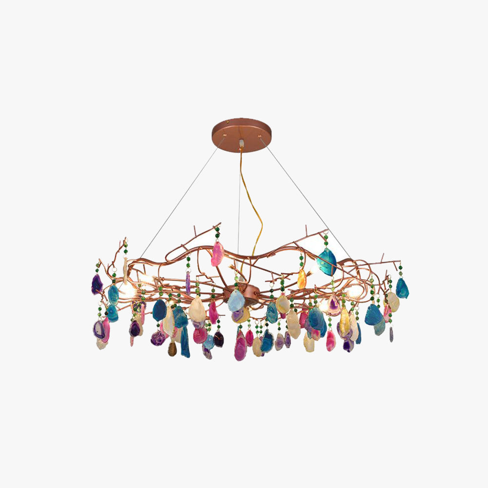 Morandi Diseño Redondo LED Lámpara Colgante Oro Rosa Salón/Dormitorio/Comedor Metal y Piedra Ágata 65/85CM Largo