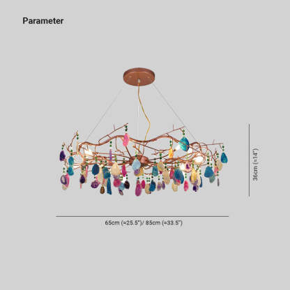 Morandi Diseño Redondo LED Lámpara Colgante Oro Rosa Salón/Dormitorio/Comedor Metal y Piedra Ágata 65/85CM Largo