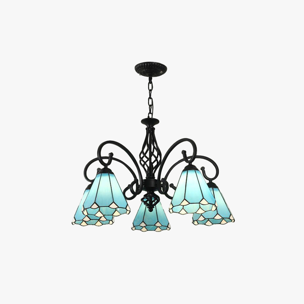 Silva Retro Tiffany LED Lámparas de Araña Blanco/Azul/Azul Marino Salón/Dormitorio Metal y Acrílico 3/5/6/8-Llamas