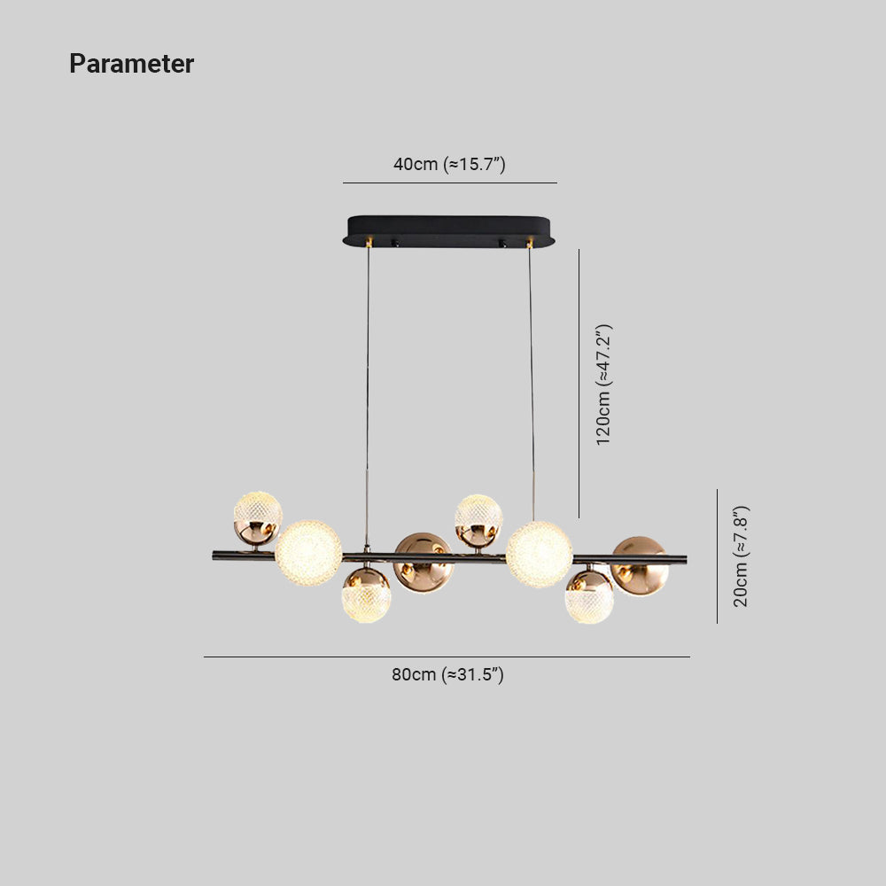 Valentina Moderno Burbujas LED Lámpara Colgante Negro Mesa de Comedor/Sala de Estar Metal Vidrio 8-Llamas 80CM Largo