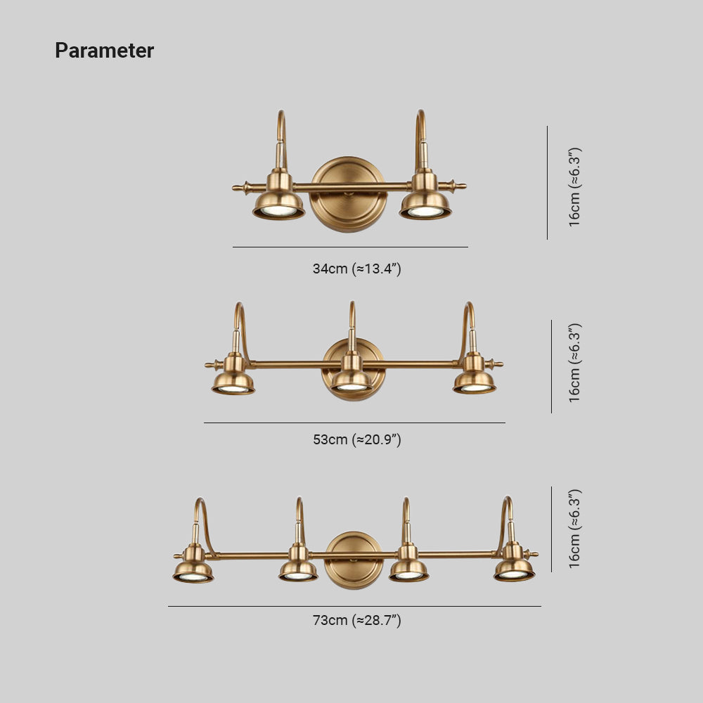 Eryn Retro Redondo LED Aplique Oro Baño/Dormitorio Metal 2/3/4 Luminarias