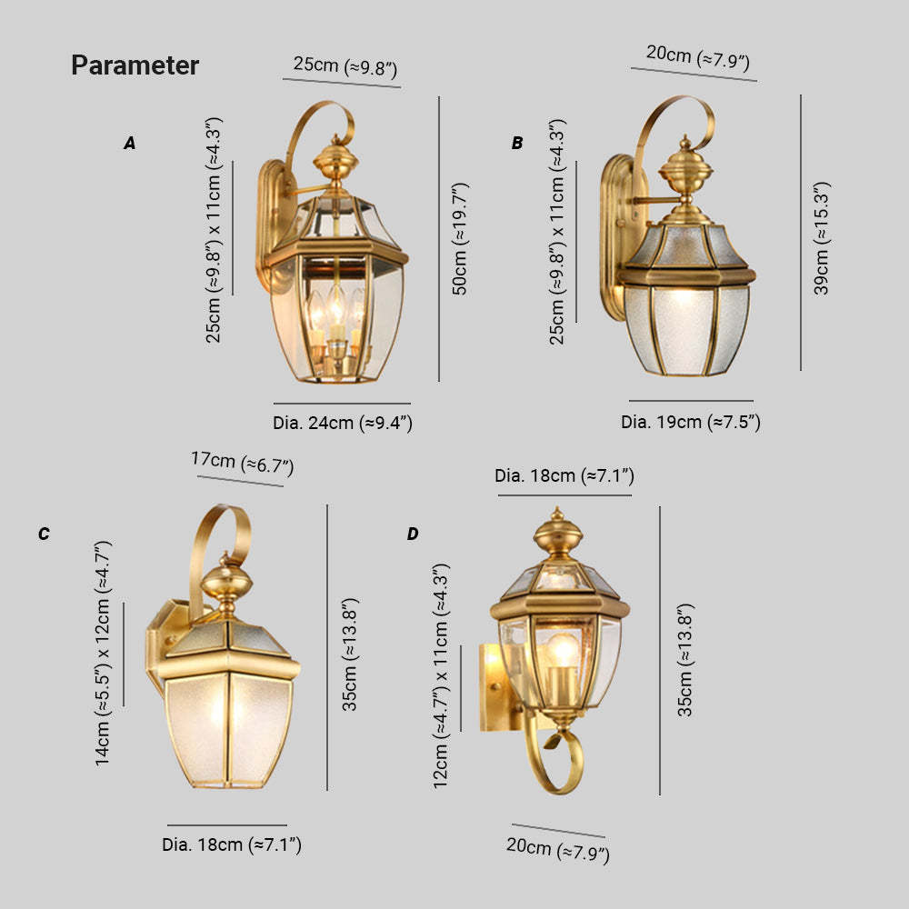Alessio LED Retro Linterna Aplique Oro, Exterior, Metal