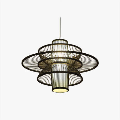 Muto Moderno LED Lámpara Colgante Negro/Beige Salón/Comedor/Dormitorio Mesa de Comedor Ratán