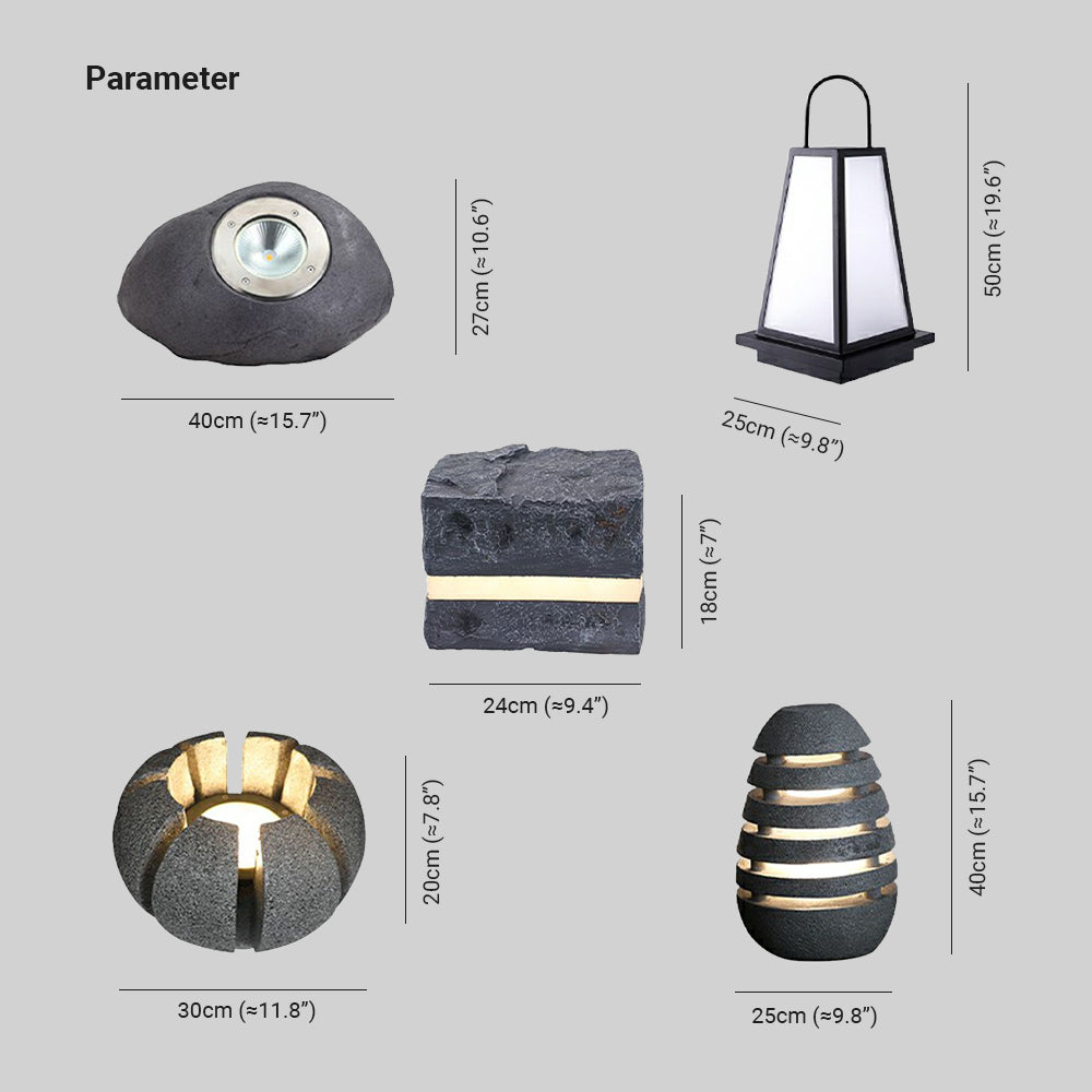 Pena Modern Stone Outdoor Light, Metal&Resin, Black