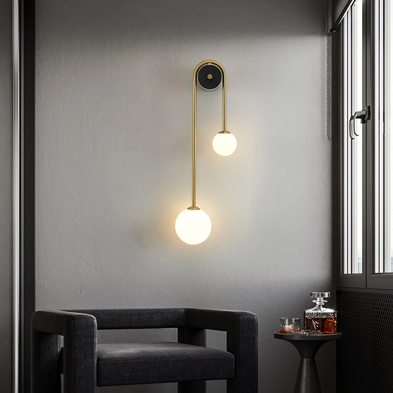 Edge Minimalismo Metal Gris Negro Latón Vidrio Lámpara de Pared Dormitorio Salón