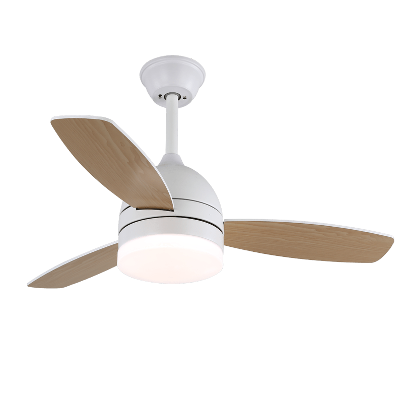 Ventilador de Techo Minimalista Selena de Madera con Luz, mostrando la luz LED integrada