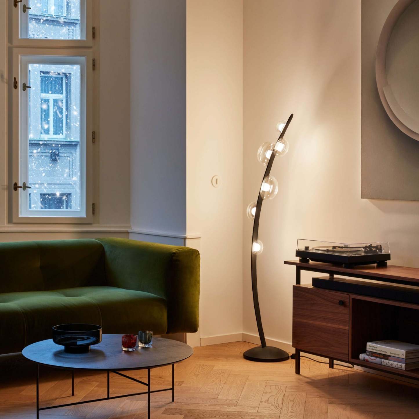 Halo Curved Metal Glass Floor Lamp