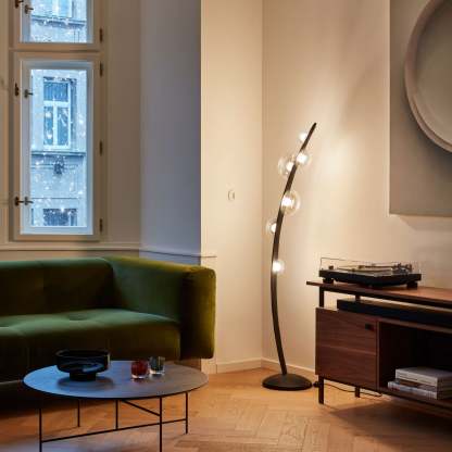 Halo Curved Metal Glass Floor Lamp