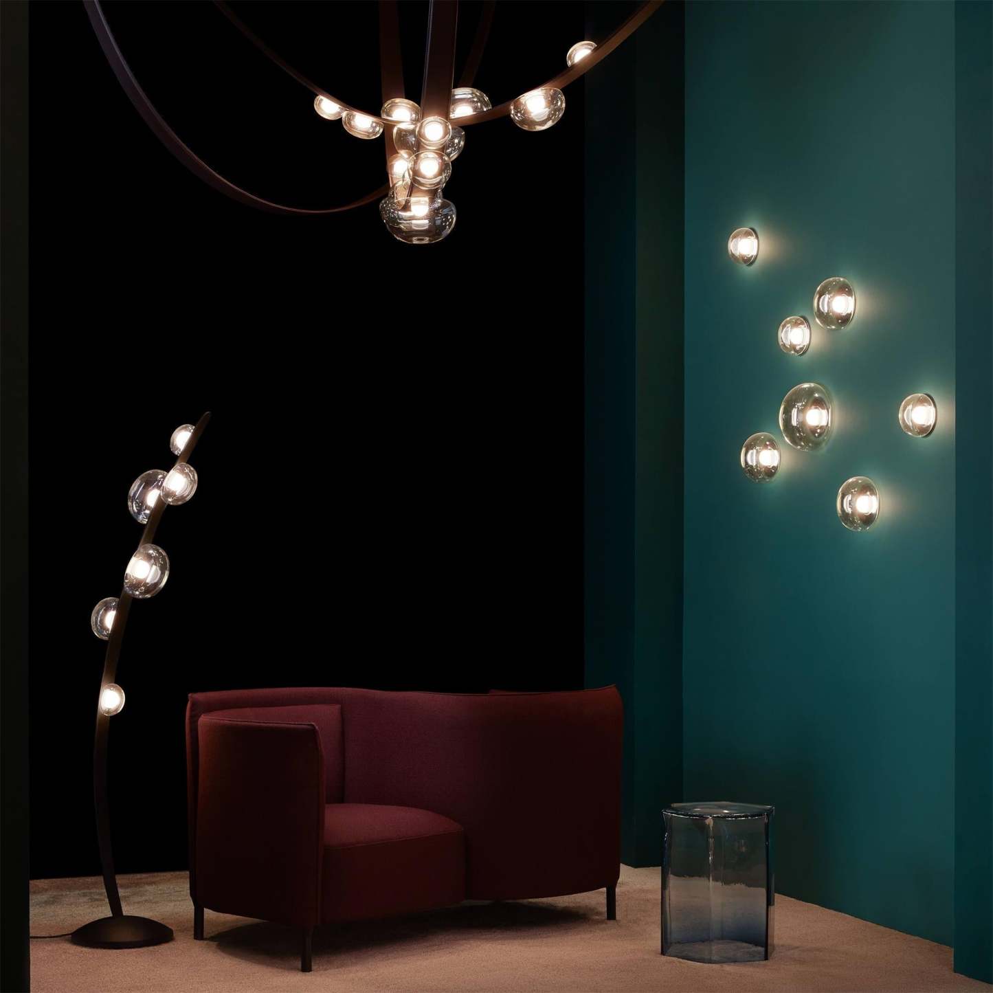 Halo Curved Metal Glass Floor Lamp