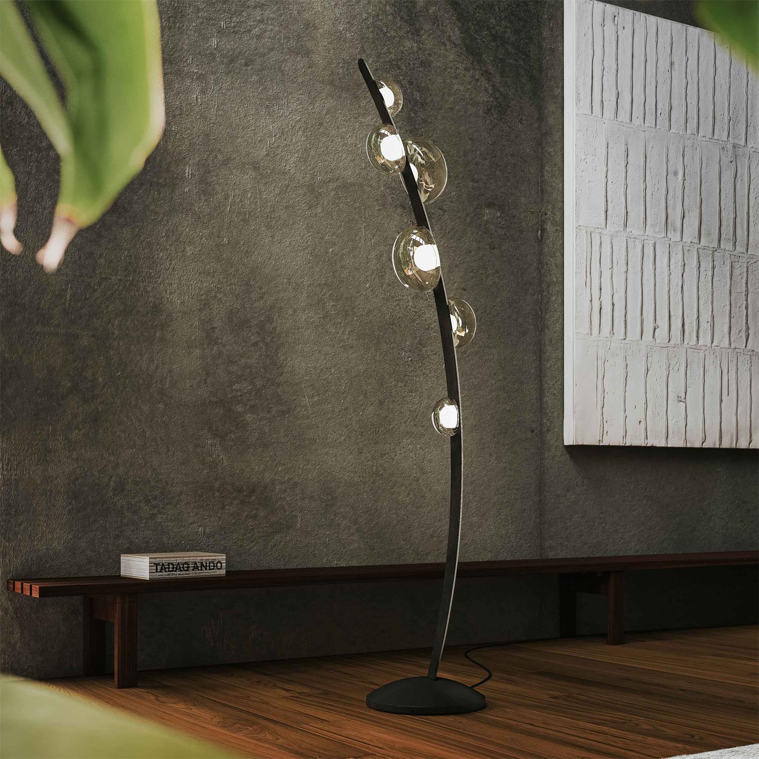 Halo Curved Metal Glass Floor Lamp
