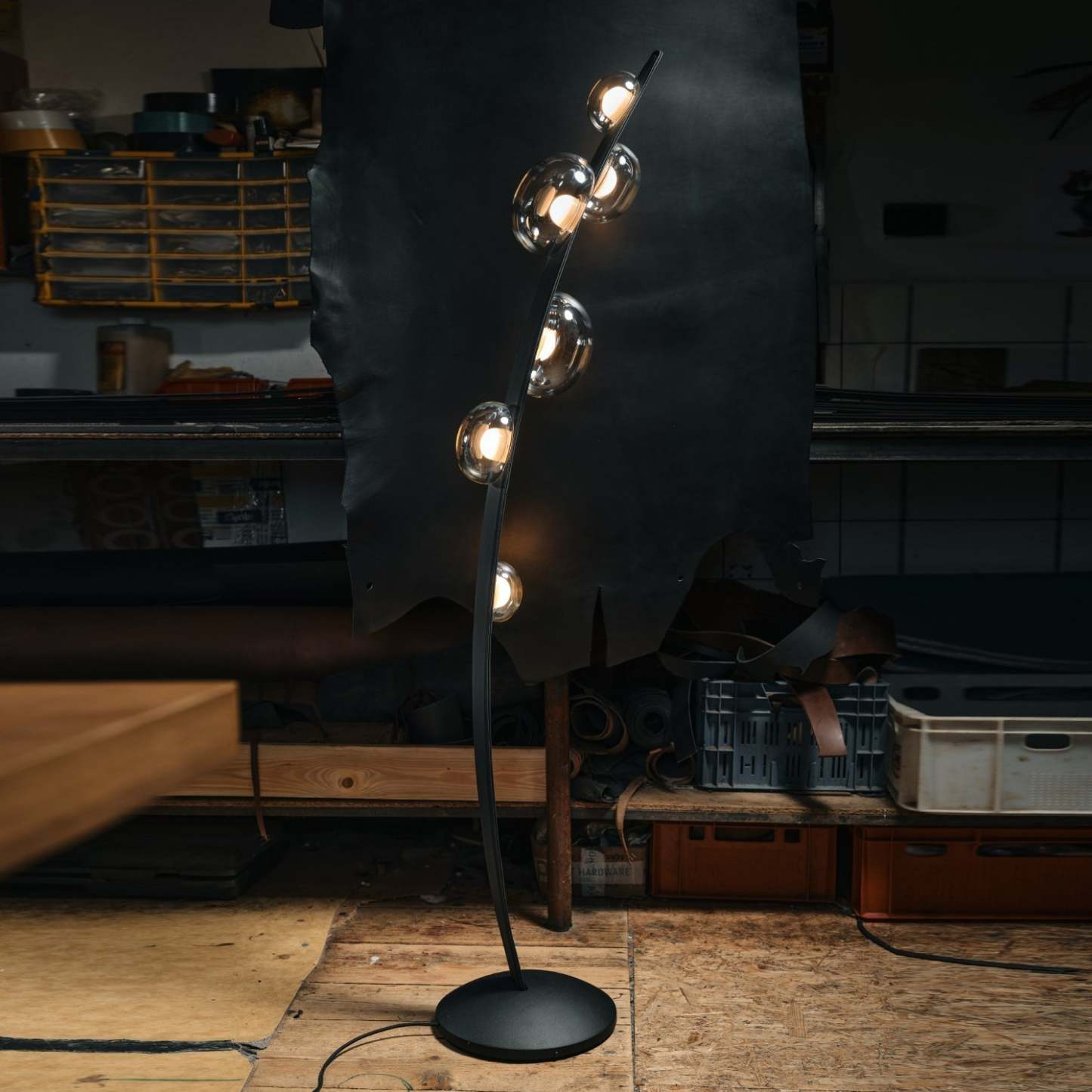 Halo Curved Metal Glass Floor Lamp
