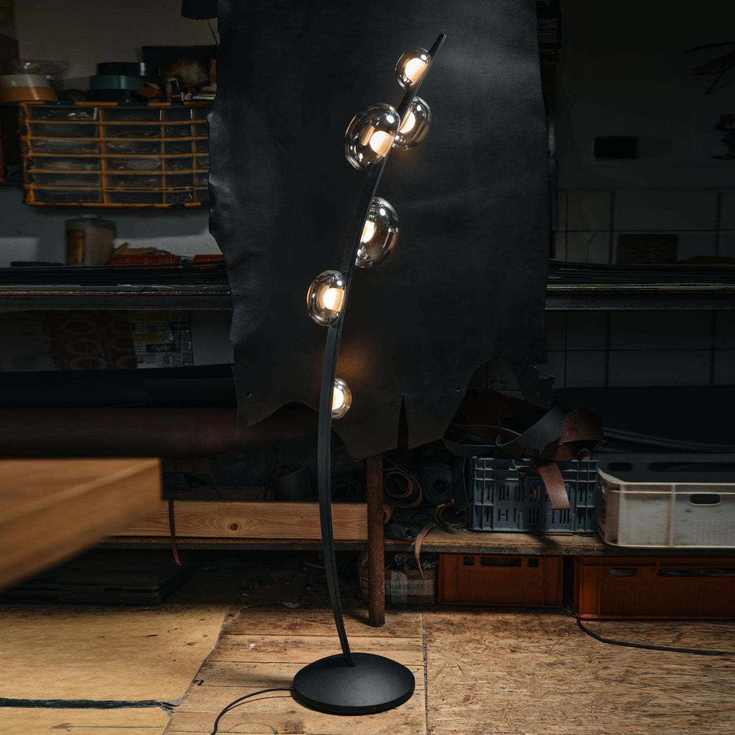 Halo Curved Metal Glass Floor Lamp