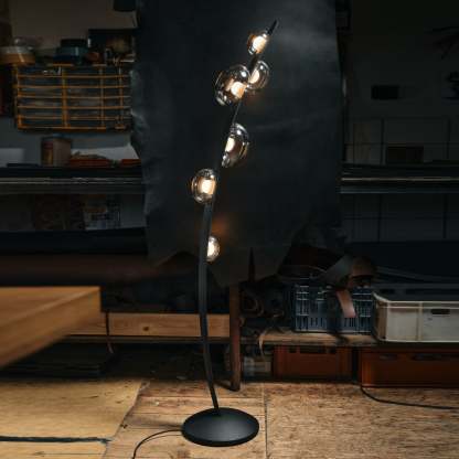 Halo Curved Metal Glass Floor Lamp