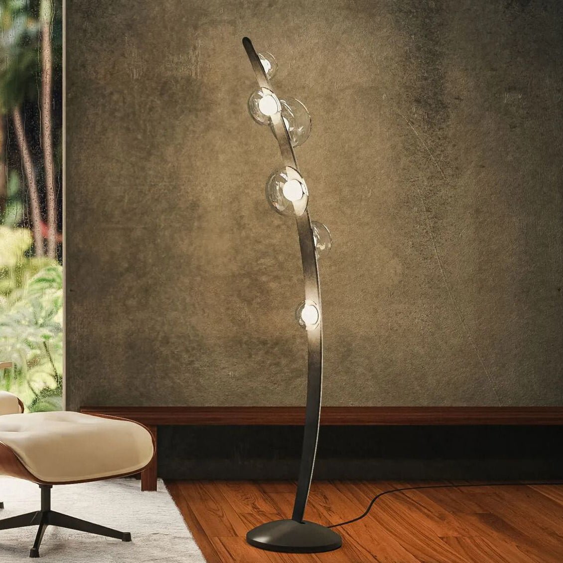 Halo Curved Metal Glass Floor Lamp