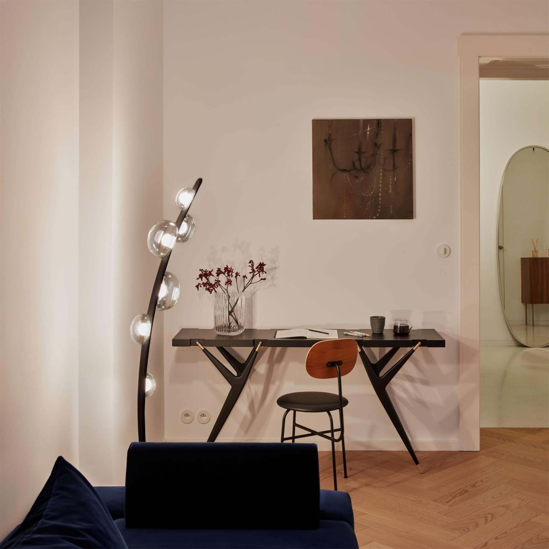 Halo Curved Metal Glass Floor Lamp