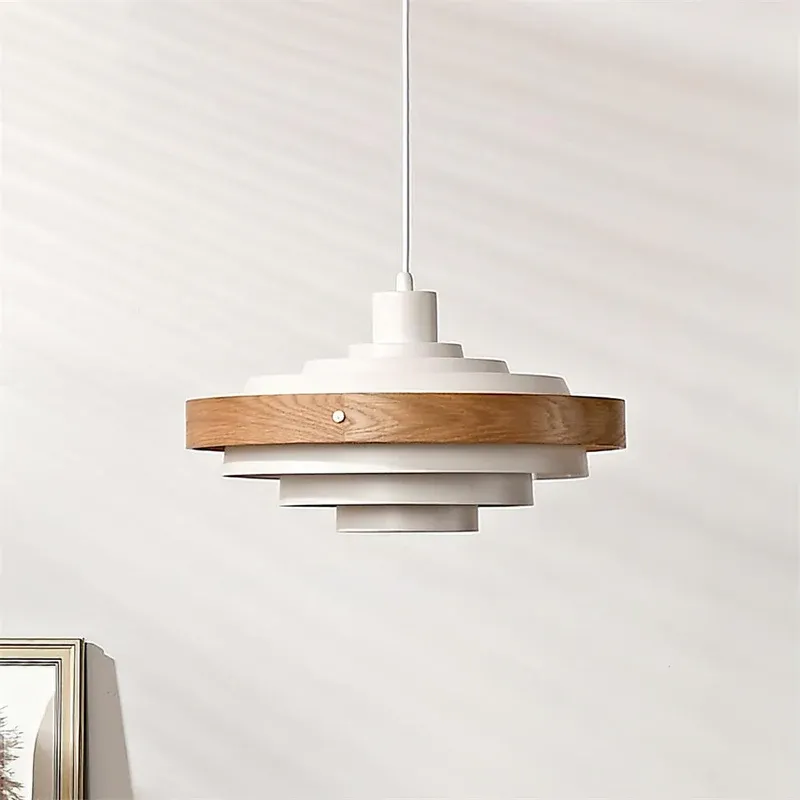 Muto Modern Round Metal Wood Pendant Light Dining Living Room