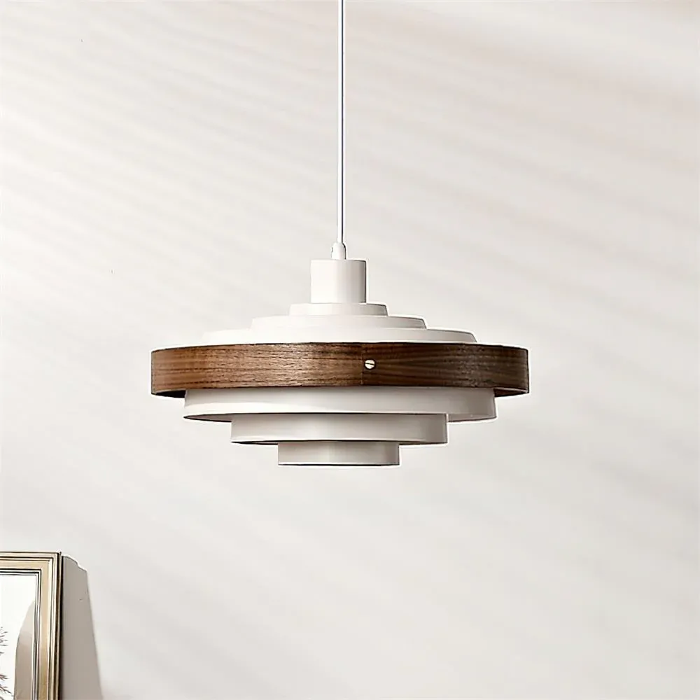 Modern Round Metal Wood Pendant Light Dining Living Room | Las Sola