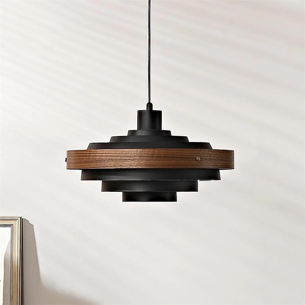 Muto Modern Round Metal Wood Pendant Light Dining Living Room