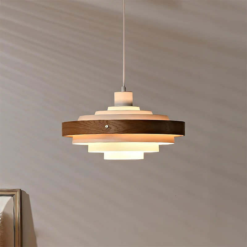 Muto Modern Round Metal Wood Pendant Light Dining Living Room