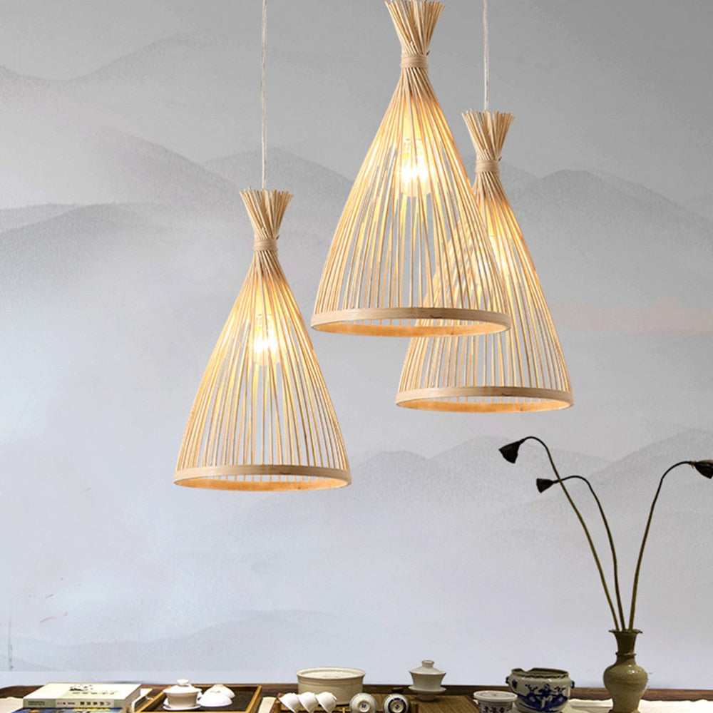 Muto Boho Natural Bambú Ratán Lámpara Colgante Para Comedor, Dormitorio