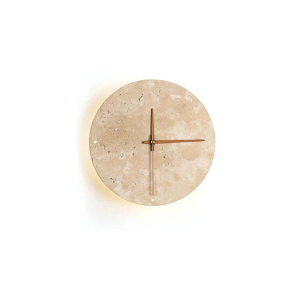 Dune Minimalist Travertine Wall Lamp Clock Beige