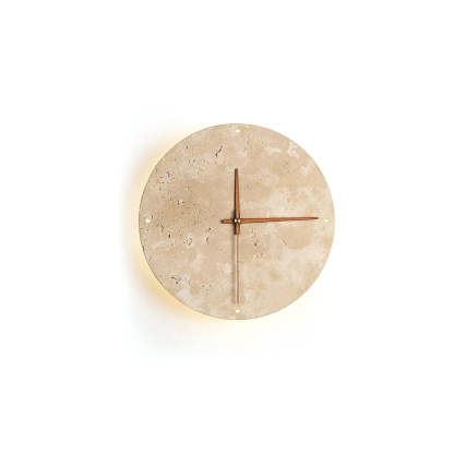 Dune Minimalist Travertine Wall Lamp Clock Beige