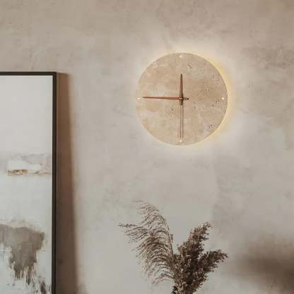Dune Minimalist Travertine Wall Lamp Clock Beige