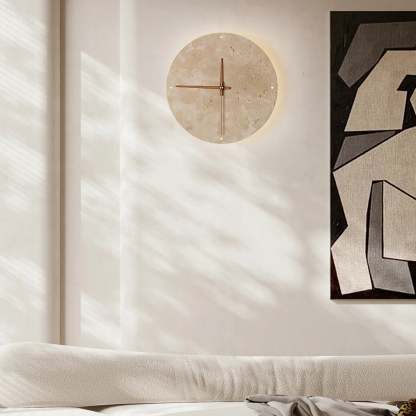 Dune Minimalist Travertine Wall Lamp Clock Beige