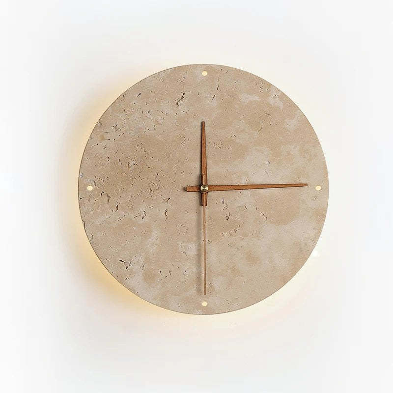 Dune Minimalist Travertine Wall Lamp Clock Beige
